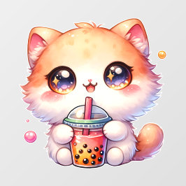 Kat Drink Boba Schattigee Bubble Tea Raamsticker