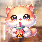 Kat Drink Boba Schattigee Bubble Tea Raamsticker (Vel 2)