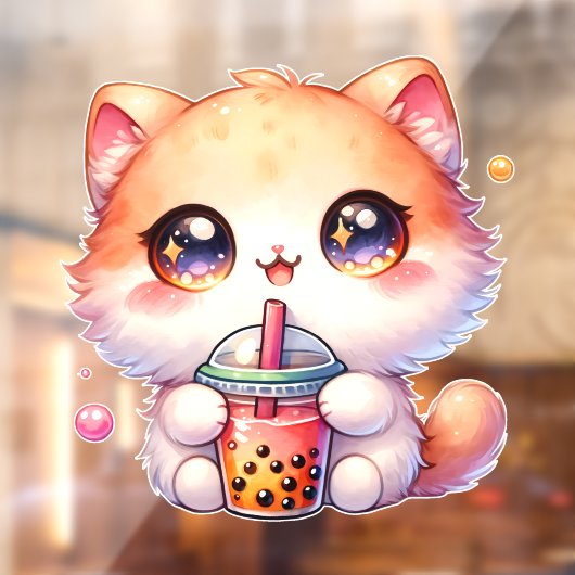 Kat Drink Boba Schattigee Bubble Tea Raamsticker (Vel 2)
