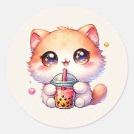 Kat Drink Boba Schattigee Bubble Tea Ronde Sticker