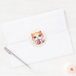 Kat Drink Boba Schattigee Bubble Tea Ronde Sticker