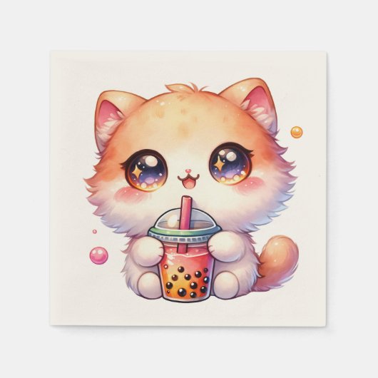 Kat Drink Boba Schattigee Bubble Tea Servet (Voorkant)