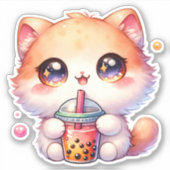 Kat Drink Boba Schattigee Bubble Tea Sticker (Voorkant)