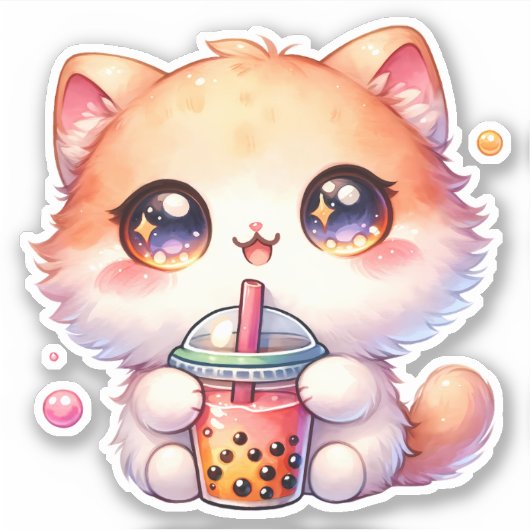 Kat Drink Boba Schattigee Bubble Tea Sticker (Voorkant)