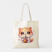 Kat Drink Boba Schattigee Bubble Tea Tote Bag (Achterkant)