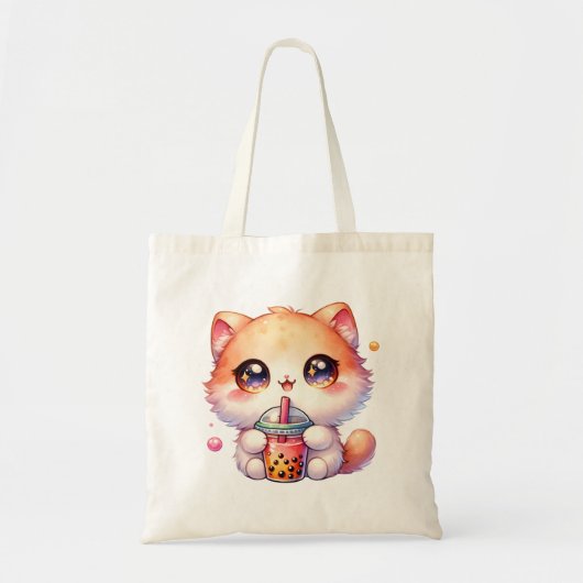 Kat Drink Boba Schattigee Bubble Tea Tote Bag (Voorkant)
