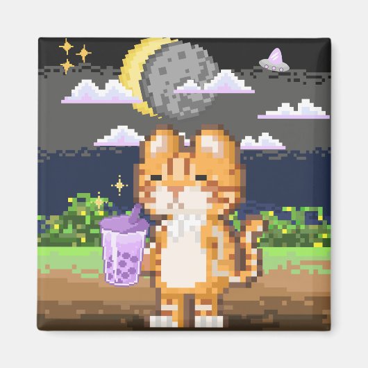 Kat Drink Boba Tea Alien Eclipse Magnet (Voorkant)