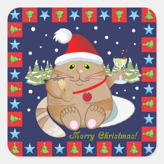 Kat drink een cocktail + tekst Kerst sticker (Voorkant)