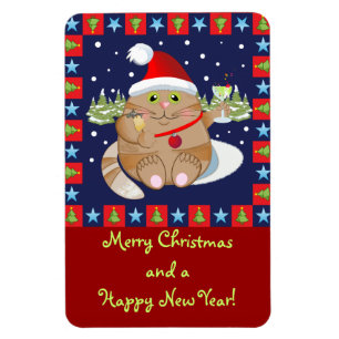 Kat drink een cocktail + tekst kerstmagneet magneet