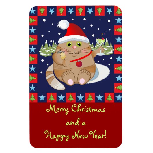 Kat drink een cocktail + tekst kerstmagneet magneet (Verticaal)