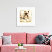 Kat drink koffie in bed canvas afdruk (Insitu (Woonkamer))
