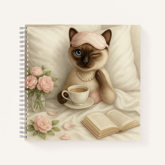Kat drink koffie in bed notitieboek (Voorkant)