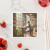 Kat drink koffie in café servet (Insitu)