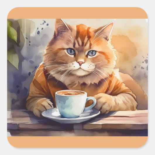 Kat Drink koffievierkant Stickers (Voorkant)
