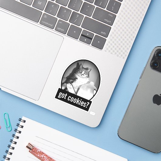 Kat Drink melk van Jug Sticker (Laptop met iPhone)