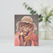 Kat Drink Tea-Vintage begin Briefkaart 1900 (Staand voorkant)