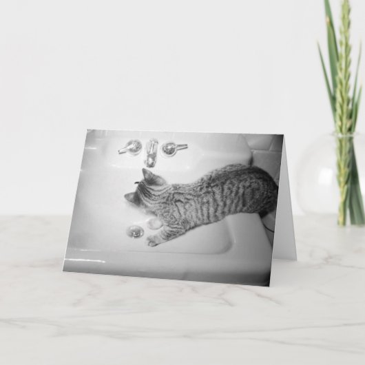 Kat Drink van een zinkkraan Retro Feestdagen Kaart (Voorkant)