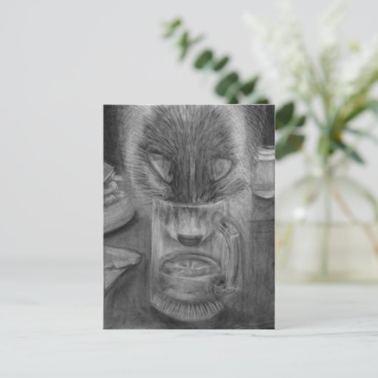 Kat Drink waterstoffering Oorspronkelijke houtskoo Briefkaart (Staand voorkant)