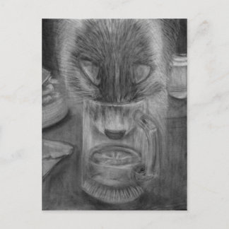 Kat Drink waterstoffering Oorspronkelijke houtskoo Briefkaart