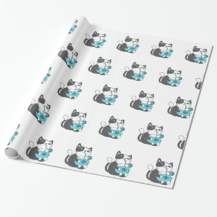 Kat drinken van stro - Kies achtergrondkleur Cadeaupapier