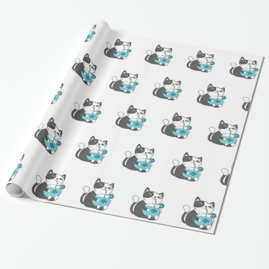 Kat drinken van stro - Kies achtergrondkleur Cadeaupapier (Uitgerold)
