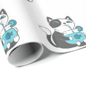 Kat drinken van stro - Kies achtergrondkleur Cadeaupapier (Rol Hoek)