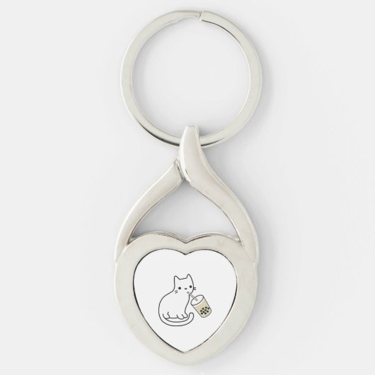 Kat Drinkend Boba Melk Thee Bobalogie Hoodie Sleutelhanger (Voorkant)