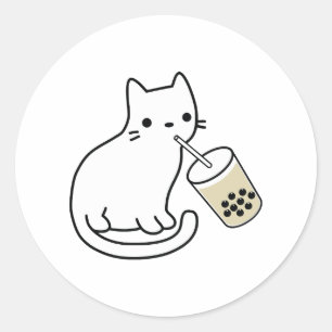 Kat Drinkt Boba Melk Thee Bobalogie Hoodie Ronde Sticker