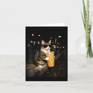 Kat drinkt ijskoude koffie grappige dieren meme re kaart