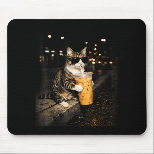 Kat drinkt ijskoude koffie grappige dieren meme re muismat