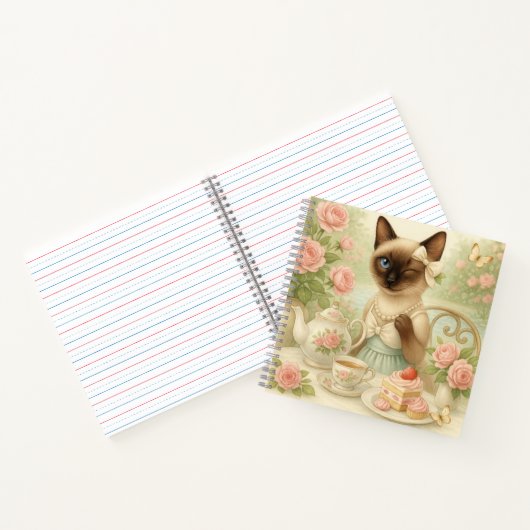 Kat drinkt 's middags thee in tuin notitieboek (Binnen)