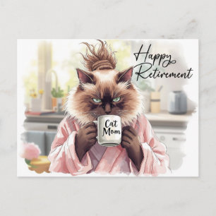 Kat drinkt thee Gelukkig met pensioen Briefkaart