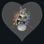 Kat Drummer die drums speelt Hart Sticker<br><div class="desc">Punk Rockstar Kitten Kitty Cat Drummer die Drums grafische vormgeving afspeelde Gift Heart Sticker Classic Collectie.</div>