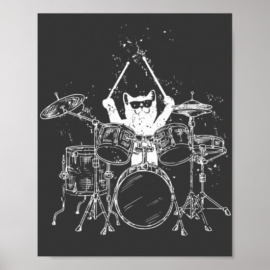 Kat Drummer die drums speelt Poster (Voorkant)