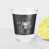 Kat Drummer die drums speelt Shot Glas (Voorkant)