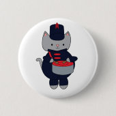 Kat Drummer Marchingband Navyblauw Rood Ronde Button 5,7 Cm (Voorkant)