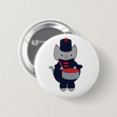 Kat Drummer Marchingband Navyblauw Rood Ronde Button 5,7 Cm (Voorkant /achterkant)