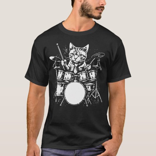 Kat Drummer Slat Muziek T-shirt (Voorkant)