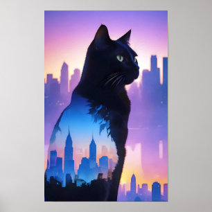 Kat Dubbele Blootstelling Huisdier Dierenleven Poster