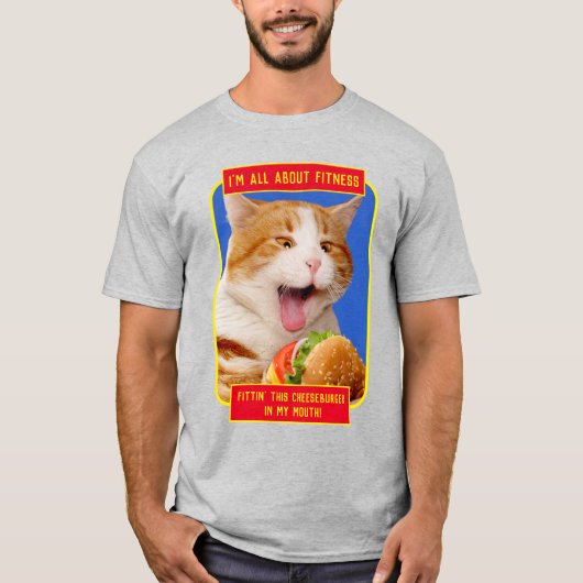 Kat Eating Cheeseburger T-shirt (Voorkant)