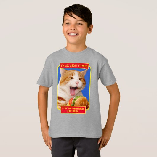Kat Eating Cheeseburger T-shirt (Voorkant volledig)