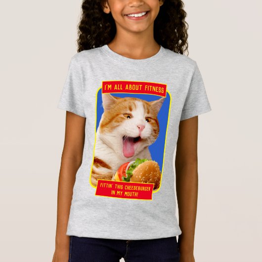 Kat Eating Cheeseburger T-shirt (Voorkant)