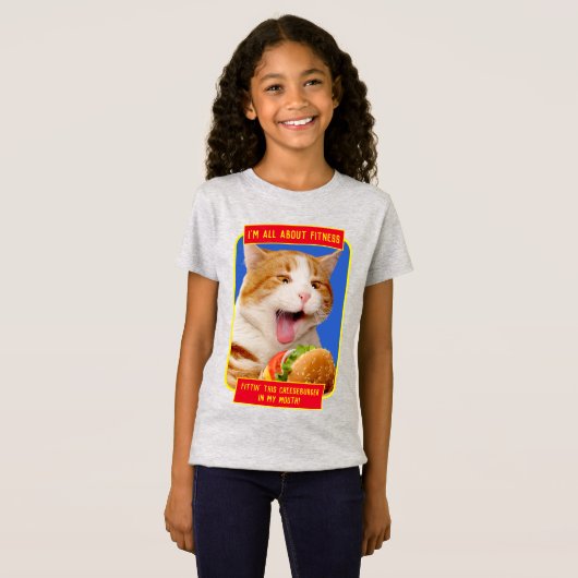 Kat Eating Cheeseburger T-shirt (Voorkant volledig)