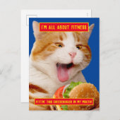 Kat Eating Cheeseburger Uitnodiging Briefkaart (Voorkant / Achterkant)