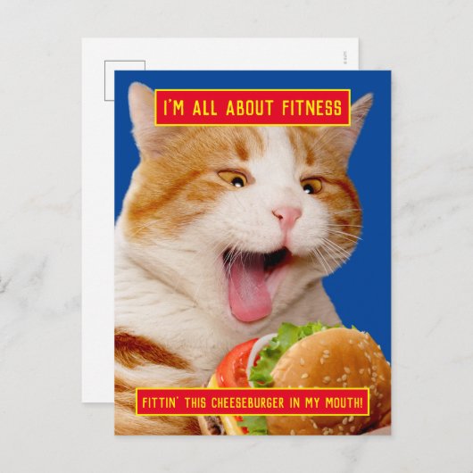 Kat Eating Cheeseburger Uitnodiging Briefkaart (Voorkant / Achterkant)