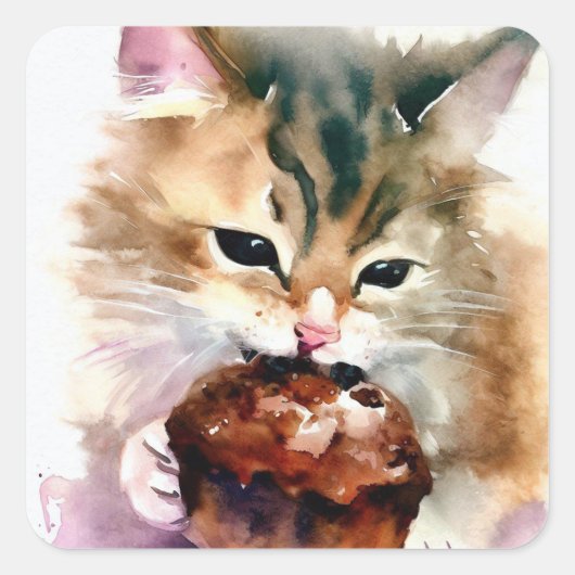 Kat Eating Cupcake Sticker (Voorkant)