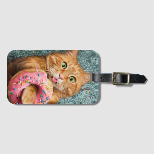 Kat Eating Donut Bagagelabel (Voorkant (horizontaal))