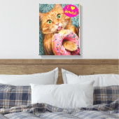Kat Eating Donut Canvas Afdruk (Insitu (Slaapkamer))