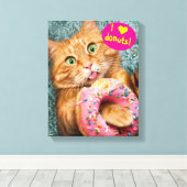 Kat Eating Donut Canvas Afdruk (Insitu (Houten vloer))