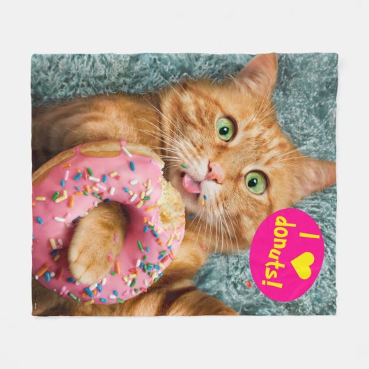 Kat Eating Donut Fleece Deken (Voorkant (Horizontaal))